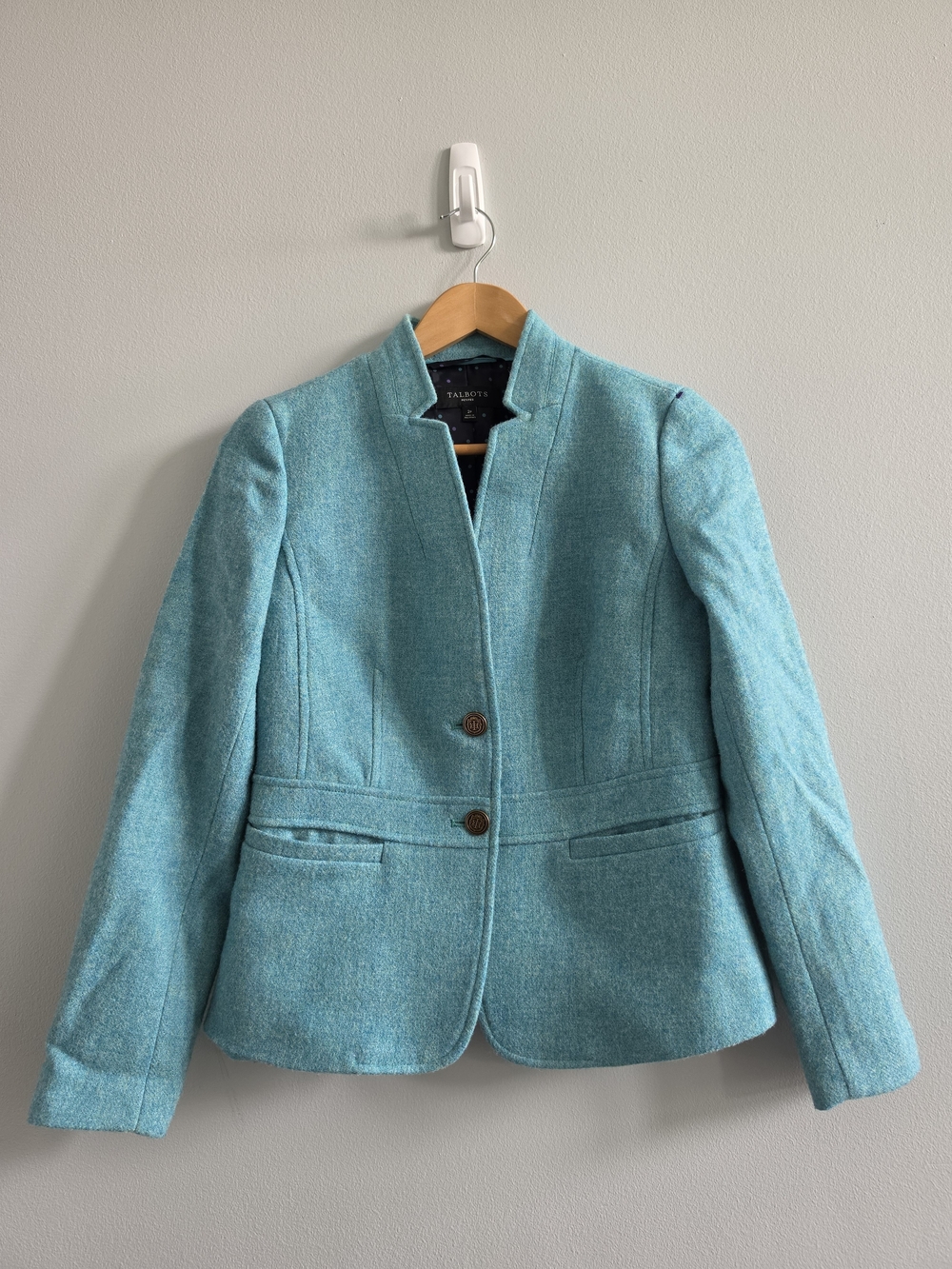 Talbots Petites Wool Blazer Womens 2P Turquoise Blue Heritage Collection
